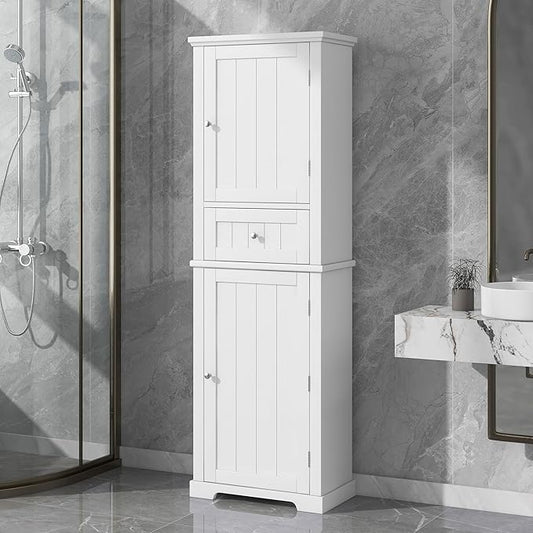 Favfurish 68" Tall Bathroom Storage Cabinet with Doors and Drawer,Modern Linen Cabinets w/Adjustable Shelf and Anti-Toppling Device,Freestanding Organizer for Bath Room,Study,Office,Kitchen White