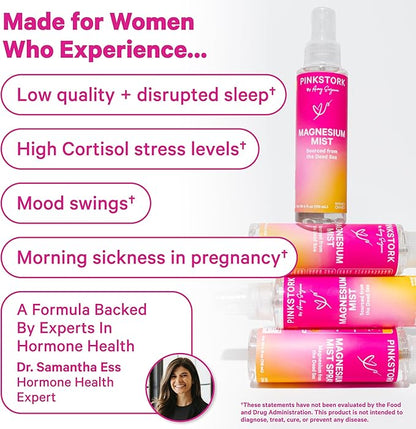 Pink Stork Magnesium Spray Mist - for Calm, Stress, and Sleep, Seasickness Support, Pregnancy Must Haves, 200 mg per 6 Sprays, Pure Magnesium Chloride Body Spray, 4 oz, Unscented