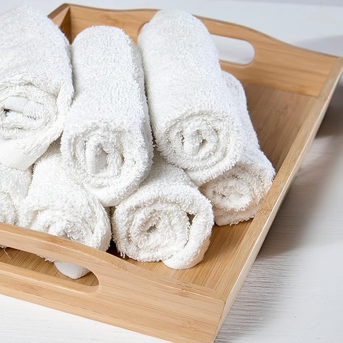 GOLD TEXTILES 24 Pack Economy White Washcloths Set (12x12 inches) - Cotton Blend Commercial Grade Cleaning Rags, Quick Drying & Soft Face Cloths, Fingertip Towels for Bathroom, Spa, Gym, and Kitchen