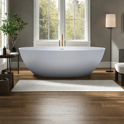 71'' Resin Stone Soaking Bathtub Freestanding Bathtub Solid Surface Modern Tubs with Overflow and Pop-up Drain in White…