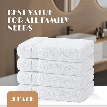Wealuxe White Bath Towels 27x54 Inch, Cotton Towel Set for Bathroom, Hotel, Gym, Spa, Soft Extra Absorbent Quick Dry 4 Pack