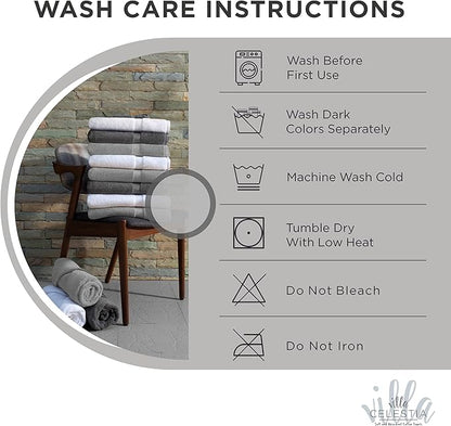100% Cotton Bath Towel Set of 24-6 Bath Towels, 6 Hand Towels, 12 Wash Cloths, Sustainable, Soft, Highly Absorbent, Combed Cotton 24 Piece Set for Hotels, Spa, Bathroom, Dorm, White