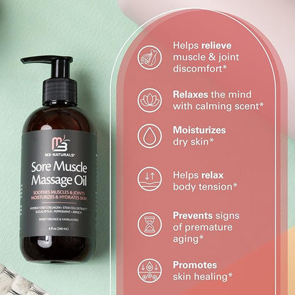 Arnica Sore Muscle Massage Oil with Collagen, Stem Cells, and Menthol, Anti-Cellulite Therapy for Full Body, Fast-Absorbing Multipurpose Treatment, 8 fl oz by M3 Naturals