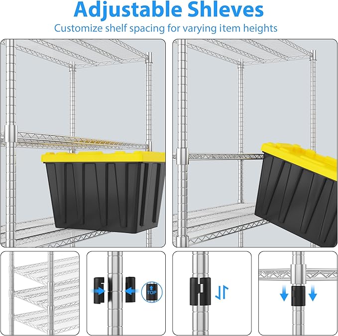 Homdox Heavy Duty Metal Shelves for Storage, 4 Tier Storage Racks and Shelving, Commercial Adjustable Wire Shelving Unit on Wheels, Garage Rack Pantry Shelves Kitchen Shelving, 24"x60"x72", Chrome