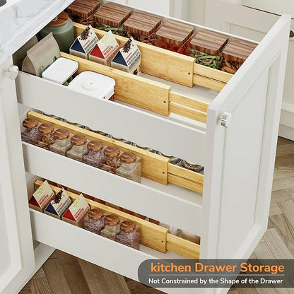 BAMEOS 3" H Large Bamboo Drawer Dividers Adjustable Drawer Organization Expandable Utensil Organizers for Kitchen Dresser Bathroom Bedroom and Office 4-pack