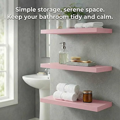 SAUMONIERES Floating Shelves Wall Shelf Solid Wood for Bathroom Bedroom Kitchen Set of 3, Pink Wall Shelves