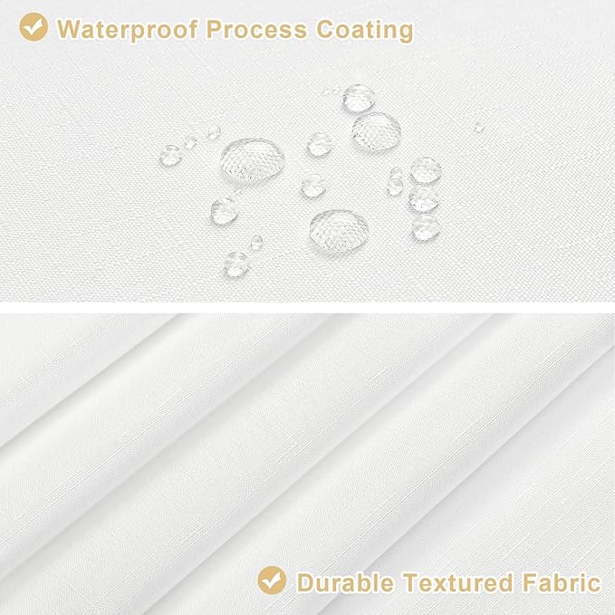 MitoVilla 3 in 1 Shower Curtain Set, White Boho Farmhouse Linen Textured Bath Curtain and Clear PEVA Liner Set with 12 Double Sided Steel Hooks, Waterproof Fabric Hotel Bathroom Curtain - 72x72