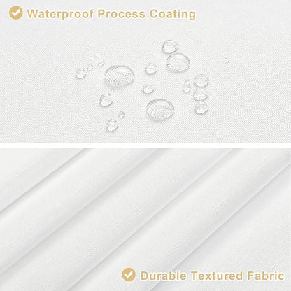 MitoVilla 3 in 1 Shower Curtain Set, White Boho Farmhouse Linen Textured Bath Curtain and Clear PEVA Liner Set with 12 Double Sided Steel Hooks, Waterproof Fabric Hotel Bathroom Curtain - 72x72