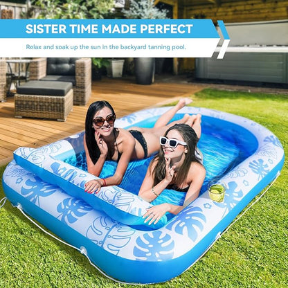 Inflatable Tanning Pool Lounger Float with Cervical Pillow - Pool Floats Adult for Sunbathing, Backyard, Pool Party - Inflate Ball Pit for Babies - Kids Swimming Pool Bed