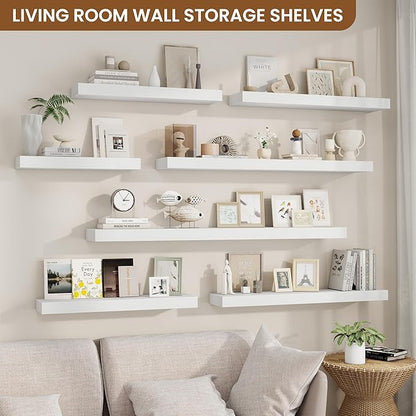 fuqing Floating Shelves for Wall, Wall Mounted Wood Floating Shelf with Invisible Brackets for Living Room, Bathroom, Bedroom, Kitchen Storage and Decor, 40 Inch Set of 2, White