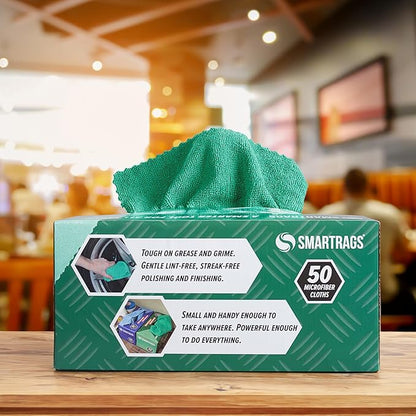 Arkwright Smart Rags in Box - (Bulk Case of 400) Lint Free Microfiber Cleaning Cloth, Scratch & Streak-Free, Dispensable Wash Towels for Cars, Window Glass, and Auto Shop, 12 x 12 in, Green