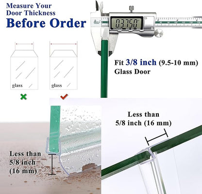 Frameless Shower Door Seal Strip 2 Pack x 39 Inch H for 3/8" Thick Glass Shower Door Side Seal Strip Bottom Seal Door Sweep, Ultra Clear Polycarbonate Stop Showers Leaks Create A Water Barrier