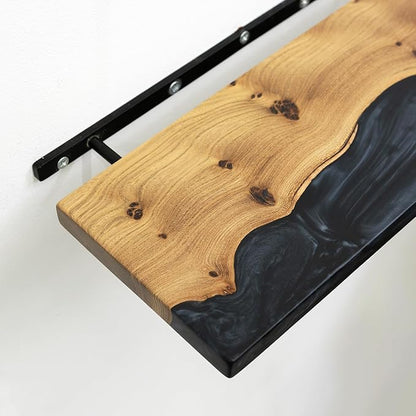 RWA Straight Edge Floating Shelf – Unique Wood Floating Shelf for Wall Decor, Living Room, Bedroom, or Bathroom – Sleek Decorative Wall Shelves for Home & Office (Straight/Black, Small - 12x6)