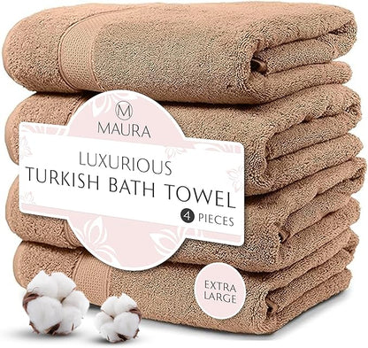 Maura Exquisite 4-Piece Turkish Bath Towel Set: Ultra-Soft, Thick, and Plush Towels for a Premium Hotel Experience in Timeless Classic Brown Elegance, Extra Large 30"x56"