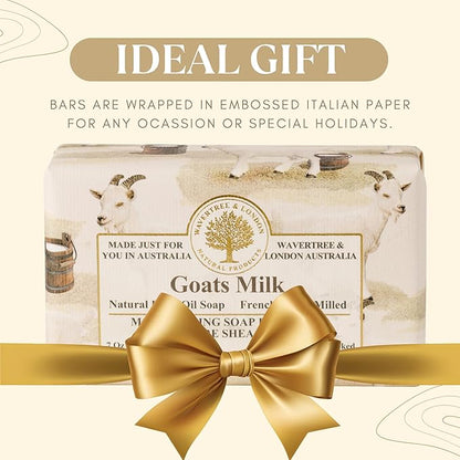 Wavertree & London Natural Goat Milk Soap Bars (2 Bars) – 7oz Individually Wrapped, French Triple Milled Moisturizing Bath Bar Soap Enriched with Shea Butter, Chemical-Free Sensitive Skin Bar Soap