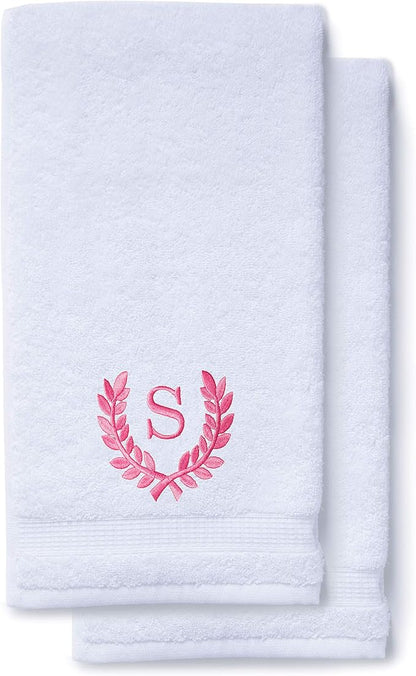 Decorative and Monogrammed Hand Towels for Bathroom Kitchen Makeup | Personalized Gift for Wedding-Bridal | Roman Font Custom Luxury Turkish Towel | Spa Collection, Oversized, 16 X 30 Inch, Set of 2