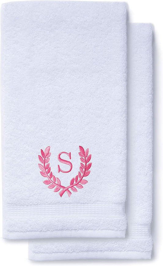 Decorative and Monogrammed Hand Towels for Bathroom Kitchen Makeup | Personalized Gift for Wedding-Bridal | Roman Font Custom Luxury Turkish Towel | Spa Collection, Oversized, 16 X 30 Inch, Set of 2