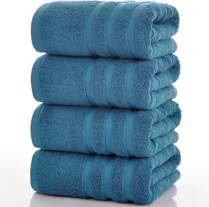 Cotton Bath Towel – Large 30x60 Inches, Soft, Thick & Absorbent Towel for Bathroom, Spa, or Home Use (Blue, 4 Pack – 30"x60")