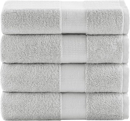 Comfort Spaces Turkish Bath Towel Set of 4 Piece 27x54 Medium 100% Cotton Towels Highly Absorbent Soft Quick Dry Shower for Bathroom Spa Light Grey