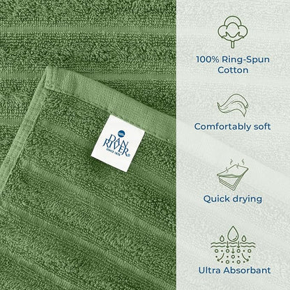 DAN RIVER Pack of 2 Bath Sheet 35x70 Inches, Extra Large Ribbed Quick Dry Bath Towels for Bathroom, Soft Absorbent Towels - Sage Green