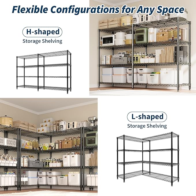 4-Tier Metal Storage Shelves, Adjustable Wire Shelving Unit for Garage, Pantry, Basement & Kitchen, Easy Assembly, 70.8" w x 15.8" d x 59.5" h, 265 Lbs Per Tier