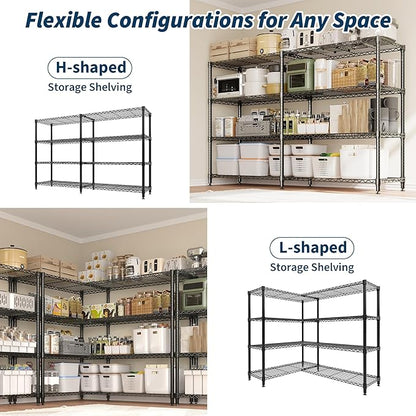4-Tier Metal Storage Shelves, Adjustable Wire Shelving Unit for Garage, Pantry, Basement & Kitchen, Easy Assembly, 70.8" w x 15.8" d x 59.5" h, 265 Lbs Per Tier