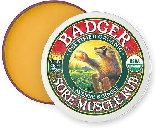 Badger - Sore Muscle Rub, Cayenne Pepper and Ginger, Organic Rub, Muscle Relief Balm, Warming Muscle Rub, Sore Muscle Balm, 0.75 oz