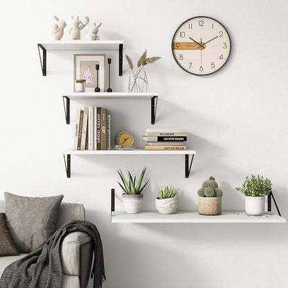 Fun Memories 40 Inch Floating Shelves, 10 Inch Deep Wall Shelf, 40 x 10 Floating Shelf Set of 2, White Wood Floating Shelf Wall Mounted, Large Kitchen Living Room Bedroom Storage Shelves