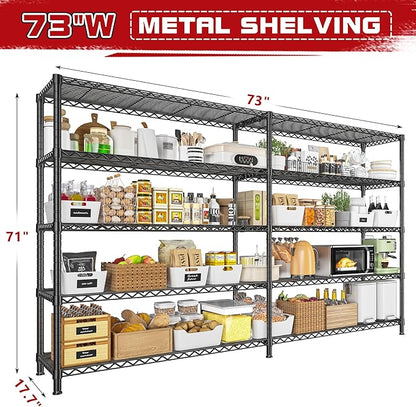 REIBII 73''W Storage Shelves Load 1650 LBS Metal Shelving 5-Tier Adjustable Heavy Duty Metal Shelves Wire Shelving Unit for Wire Shelf for Industrial Garage Pantry Kitchen,17.7"D x 73"W x 71"H, 2PCS