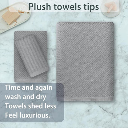 VOOVA & MOVAS Gray Towels for Bathroom - 100% Cotton | Quick Dry | Soft | Thick, 3 Piece Towel Set, 1 Large Bath 30" x 56", 1 Hand 18" x 28", 1 Wash Cloth 13" x 13", Bathroom Essentials, Grey
