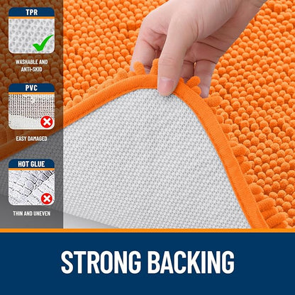 OLANLY Bathroom Rugs 36x24, Extra Soft Absorbent Chenille Bath Rugs, Rubber Backing Quick Dry, Machine Washable Bath Mats for Bathroom Floor, Tub and Shower, Home Decor Accessories, Orange