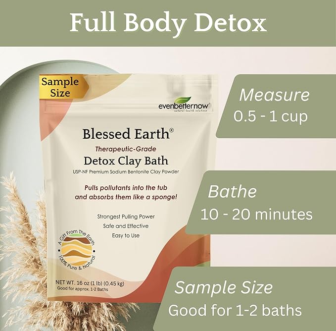 Blessed Earth Detox Clay Bath, 100% Pure Sodium Bentonite Therapeutic Grade – Cleansing and Purifying, by Evenbetternow LLC, Sample Size 1 lb (16 oz)