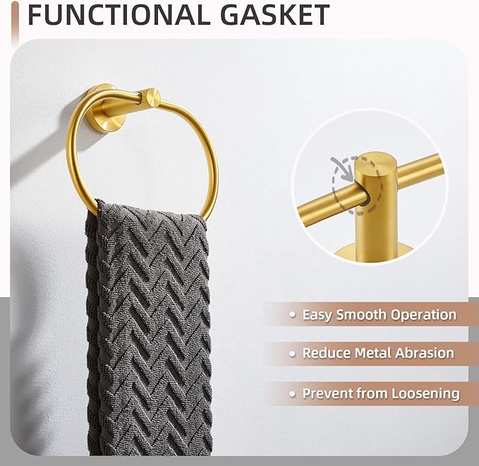 Angle Simple Towel Ring Brassy Gold, SUS 304 Stainless Steel Swivel Hand Towel Holder for Bathroom Wall Mount