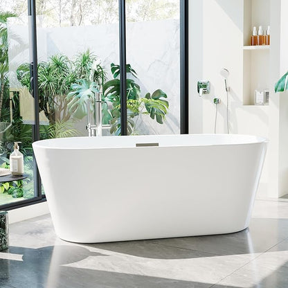 67'' Acrylic Freestanding Bathtub, Modern Soaking Tub, Deep Upright Bath, Non-Slip, cUPC Certified, Chrome Drain, Easy Clean, Spa Experience for Contemporary Bathroom Design