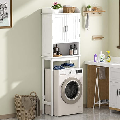 BlueWish Over The Toilet Storage Cabinet, 66.9" H Over Toilet Bathroom Organizer with Adjustable Shelves, Anti-toppling Design, Tall Over Toilet Storage for Laundry Room, Balcony