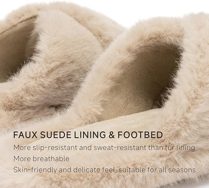 Chantomoo Womens Slippers Memory Foam Fuzzy Cross Band Faux Fur Slippers for Women Gift
