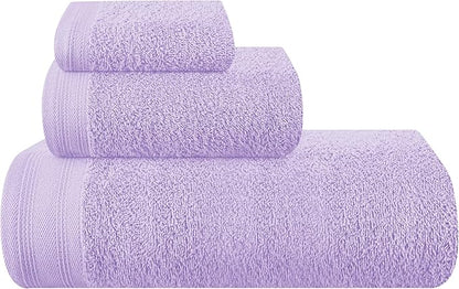 Ultra Soft 3 Pack Cotton Towel Set, Contains a Bath Towels 28x55 inch, a Hand Towels 16x24 inch & a Wash Coths 12x12 inch, Ideal Everyday use, Compact & Lightweight - Purple