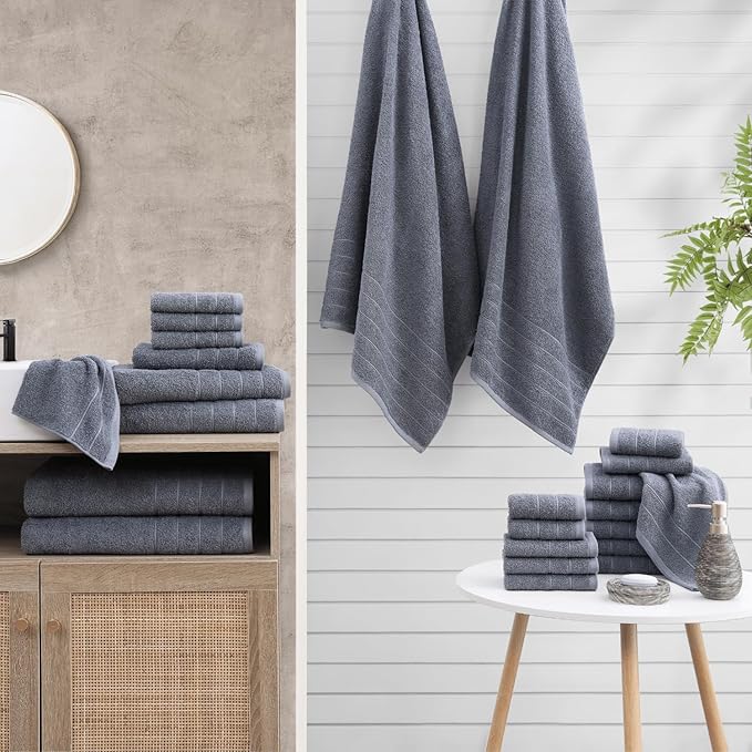 Casa Platino 100% Cotton Luxury Bathroom Towel Set - 8 Pc - Ring Spun, Quick Dry, Soft & Highly Absorbent - 2 Bath, 4 Washcloths, 2 Hand Towels - Remains Plush After Multiple Washes - Cool Grey