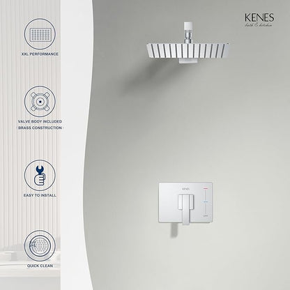 KENES Modern Polished Chrome 10-Inch Shower Head and Handle Set, Square Shower Faucet Set Bathroom Rainfall Shower System, KE-6024B-5 (Shower Valve Included)