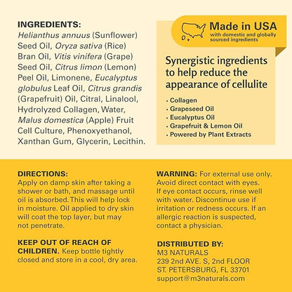 Firming Body Massage Oil with Collagen & Stem Cell – Helps Smooth The Appearance of Cellulite & Improve Skin Texture – Refreshing Aromatherapy Body Oil for Legs & Full Body – 8 Fl Oz by M3 Naturals