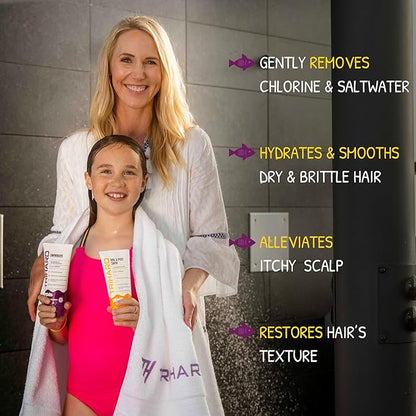 TRIHARD Kids Chlorine Defense Shampoo and Conditioner Set, Children’s Tear-Free Swim Shampoo and Conditioner to Protect and Hydrate Hair from Pool & Ocean, Nourishing Pre and Post Swim Hair Protection