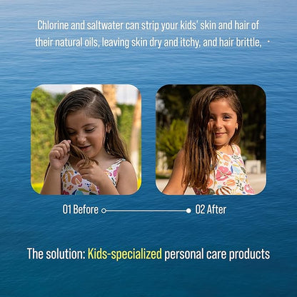 TRIHARD Kids Chlorine Hair and Body Protection Essentials for Swimmers | 3-in-1 Shampoo, Conditioner, & Body Wash for Children’s Sensitive Skin & Hair Pre and Post Pool or Ocean