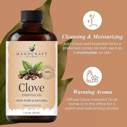 Handcraft Blends Clove Essential Oil – 1 Fl Oz – 100% Pure and Natural – Premium Grade Essential Oil for Diffuser and Aromatherapy, Skin, Massage, Candle and Soap Making Fragrance