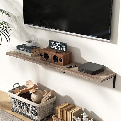 Fun Memories Deep Floating Shelves, 24W x 8D Floating Shelves Set of 2, Wall Mounted Shelf with Metal Brackets, Rustic Wood Wall Shelf for Bathroom, Kitchen and Living Room, Grey