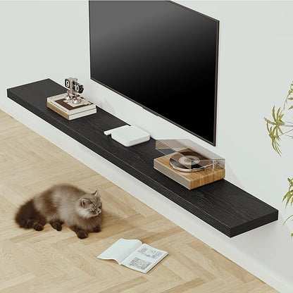 Vivelove 72 Inches Floating Shelves Wall Mounted, 12" Deep Wall Shelves for Bedroom, Bathroom, Living Room, Kitchen, Office, Home Decor, Modern Shelf, Set of 1, Black, 72x12x2