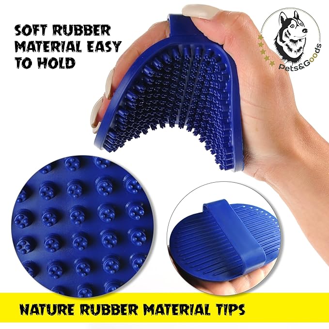Pets&Goods Rubber Grooming Brush for Dogs & Cats - Gentle Deshedding Bath Brush for Short & Medium Hair - Soft Bristles, Anti-Slip Grip, Easy to Clean