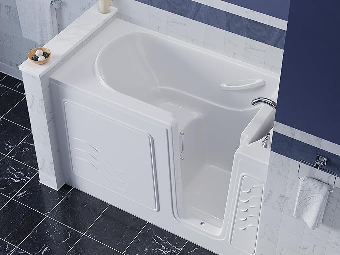 ANZZI Walk-In Soaking Tub 30x60 in Right Drain Quick Fill White – Deep Non-Jetted Bath with ADA Seat, Grab Bar, Slip-Resistant Floor, Quick Fill Faucet & Handheld Shower for Safe Easy Access