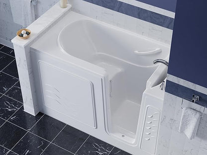 ANZZI Walk-In Soaking Tub 30x60 in Right Drain Quick Fill White – Deep Non-Jetted Bath with ADA Seat, Grab Bar, Slip-Resistant Floor, Quick Fill Faucet & Handheld Shower for Safe Easy Access