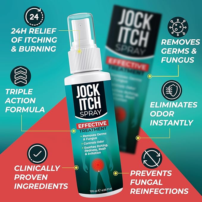 Jock Itch Spray | Antifungal Spray for Jock Itch | Soothes Itchy, Irritated Skin in Groin & Inner Thighs | Targets Ringworm & Intertrigo | Fast Absorption & Deep Penetration Relief