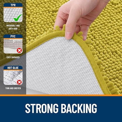 OLANLY Bathroom Rugs 24x16, Extra Soft Absorbent Chenille Bath Rugs, Rubber Backing Quick Dry, Machine Washable Bath Mats for Bathroom Floor, Tub and Shower, Home Decor Accessories, Deep Mustard
